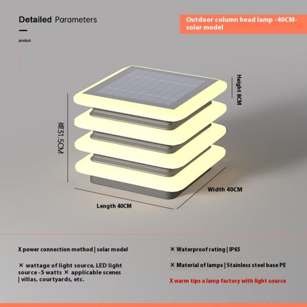 Solar Pillar Lamp Outdoor Waterproof Wall Lamp - Image 4